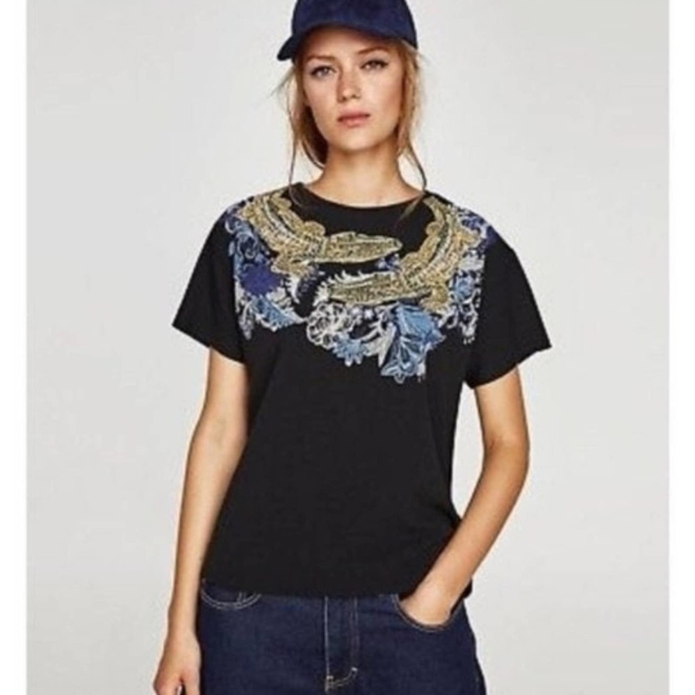 Zara Gold Metallic Alligators Oversized Shirt Black Size L